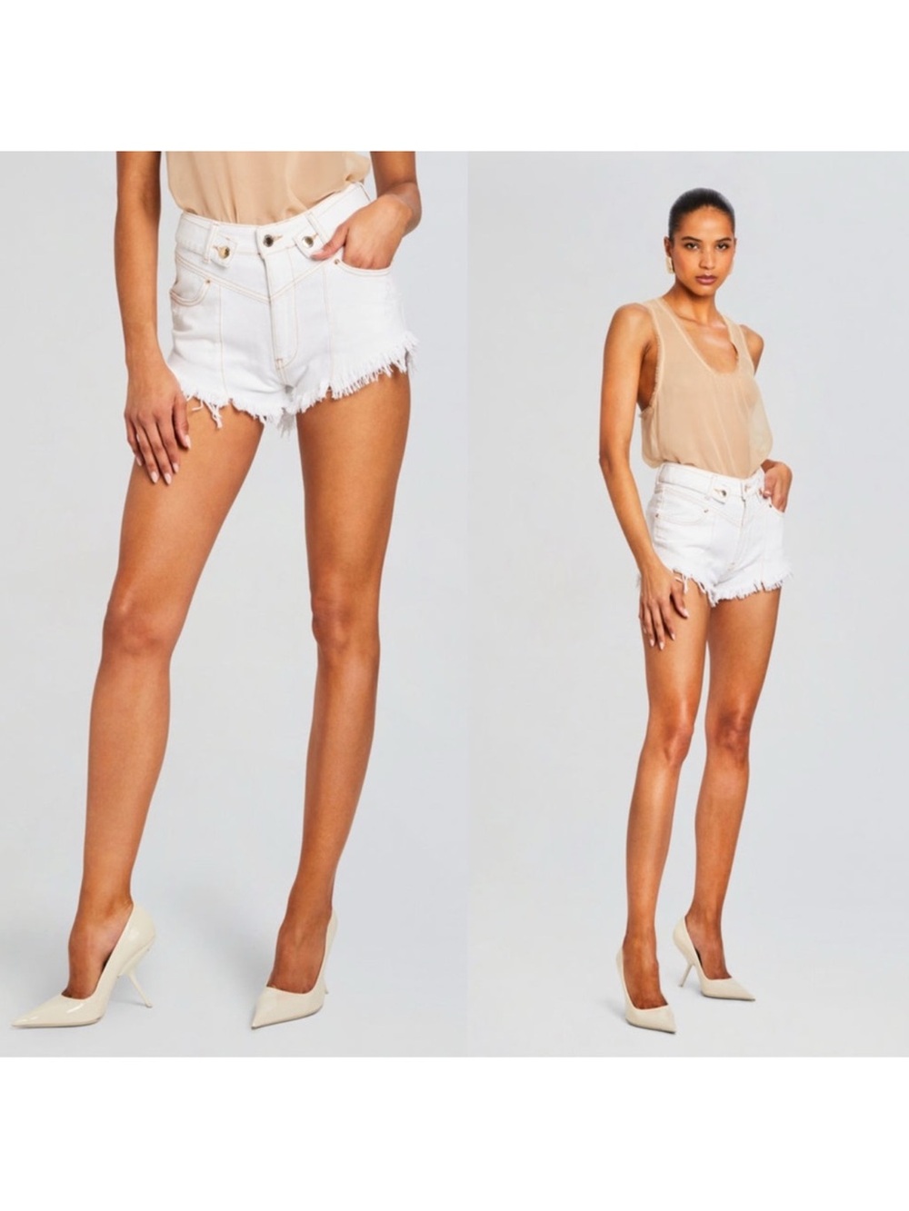 Women’s White Frayed Denim High-Waist Tessa Shorts